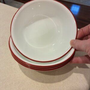 Set of 4 Corelle Vitrelle White w/Red Trim Rim 6.25” Soup Cereal Bowls Made USA